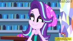 Size: 726x409 | Tagged: safe, artist:conikiblasu-fan, derpibooru import, starlight glimmer, equestria girls, mirror magic, spoiler:eqg specials, beanie, clothes, cute, daaaaaaaaaaaw, equestria girls interpretation, female, glimmerbetes, glimmie, hat, scene interpretation, solo, twilight's castle, vest, weapons-grade cute