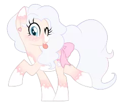 Size: 1648x1448 | Tagged: safe, artist:azure-art-wave, derpibooru import, oc, oc:cream fluff, unofficial characters only, earth pony, pony, bow, female, mare, one eye closed, simple background, solo, tail bow, tongue out, transparent background, wink