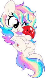 Size: 1024x1757 | Tagged: safe, artist:kellythedrawinguni, derpibooru import, oc, oc:fairytale, unofficial characters only, pony, unicorn, chibi, female, mare, mushroom, one eye closed, plushie, simple background, solo, transparent background, underhoof