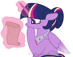 Size: 840x662 | Tagged: safe, artist:ipandacakes, derpibooru import, twilight sparkle, twilight sparkle (alicorn), alicorn, pony, magic, older, scroll, simple background, solo, transparent background