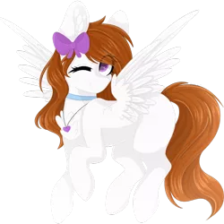 Size: 1024x1024 | Tagged: safe, artist:cinnamontee, derpibooru import, oc, oc:serenity, unofficial characters only, pegasus, pony, bow, female, mare, one eye closed, simple background, solo, transparent background, wink