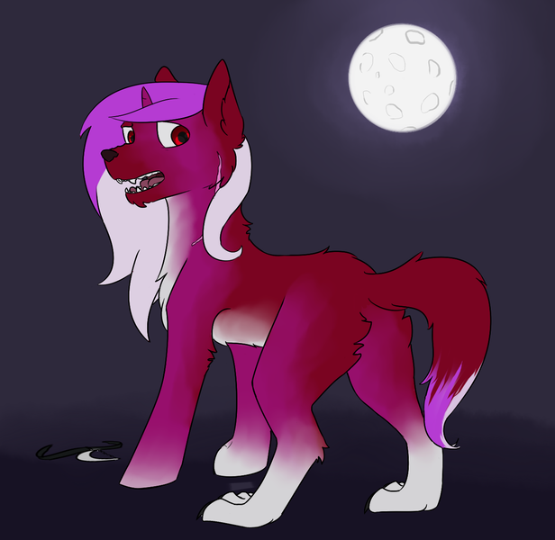 Size: 1279x1245 | Tagged: safe, artist:wallswhisper, derpibooru import, oc, oc:burning passion, unofficial characters only, hengstwolf, pony, werewolf, full moon, jewelry, moon, necklace, transformation