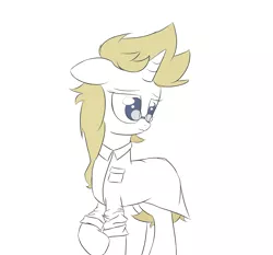 Size: 1378x1284 | Tagged: safe, artist:anonymous, derpibooru import, oc, oc:franziska, unofficial characters only, pony, unicorn, aryan, aryan pony, blonde, clothes, female, floppy ears, glasses, lab coat, looking away, nazi, nazipone, touching arm