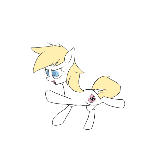 Size: 1024x1024 | Tagged: safe, artist:anonymous, derpibooru import, oc, oc:aryanne, unofficial characters only, pony, dock, female, heart, nazi, open mouth, stretching, swastika, tongue out