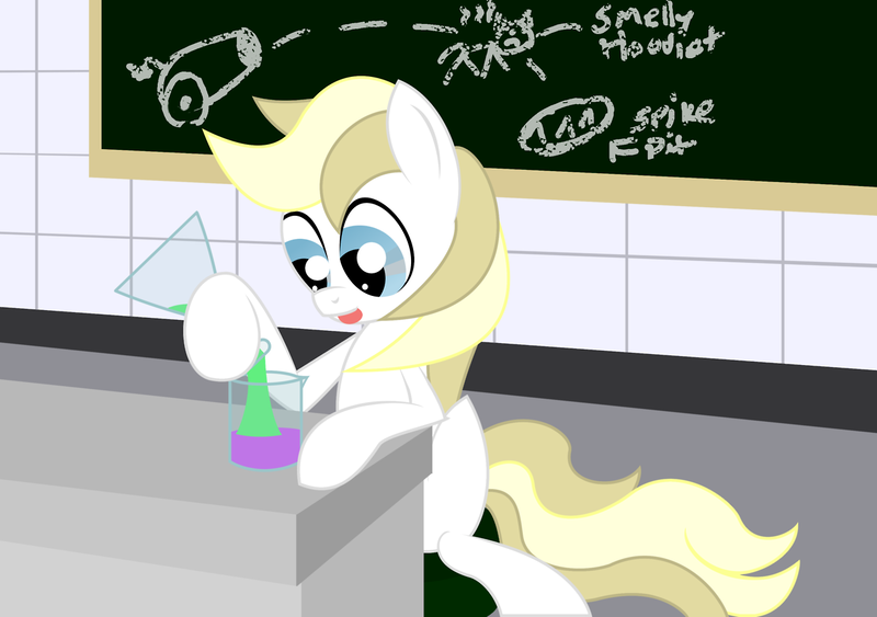 Size: 1280x901 | Tagged: safe, artist:anonymousdrawfig, derpibooru import, oc, oc:friedrich, unofficial characters only, earth pony, pony, aryan, aryan pony, beaker, blonde, cannon, chalkboard, chemistry, erlenmeyer flask, laboratory, male, math, nazi, nazipone, science, working