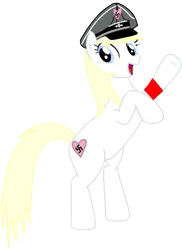 Size: 525x720 | Tagged: safe, artist:anonymous, derpibooru import, oc, oc:aryanne, unofficial characters only, earth pony, pony, /mlpol/, armband, drawthread, female, happy, hat, heart, heil, nazi, nazi armband, nazipone, peaked cap, schutzstaffel, swastika