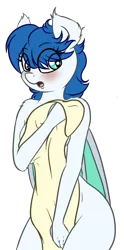 Size: 420x850 | Tagged: suggestive, artist:fluttadraw-nsfw, artist:fluttair, derpibooru import, oc, oc:wind chime, unofficial characters only, anthro, bat pony, anthro oc, blushing, breasts, covering, embarrassed, embarrassed nude exposure, female, nudity, solo, solo female, towel