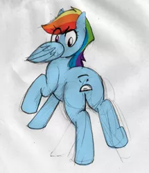 Size: 700x814 | Tagged: safe, artist:crowneprince, derpibooru import, rainbow dash, pony, behind, mouthbutt, plot, solo, wat, wingface