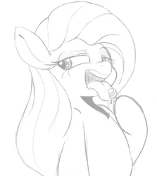 Size: 633x711 | Tagged: suggestive, artist:tre, derpibooru import, fluttershy, pegasus, pony, candy, drool, eyeshadow, female, food, grayscale, lewd, licking, lollipop, makeup, mare, monochrome, simple background, sketch, smiling, suggestive eating, tongue out, white background