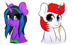 Size: 800x503 | Tagged: safe, artist:fluffymaiden, derpibooru import, oc, oc:cheyenne, oc:deniseunicorn, unofficial characters only, pony, unicorn, bust, female, mare, multicolored horn, portrait, simple background, white background