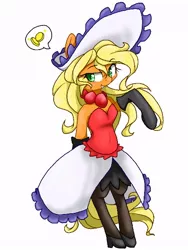 Size: 480x640 | Tagged: anthro, applejack, artist:azurepicker, bits, bravely default, clothes, derpibooru import, dress, pantyhose, safe, simple background