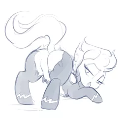 Size: 2000x2000 | Tagged: suggestive, artist:dimfann, derpibooru import, spitfire, pegasus, pony, bedroom eyes, clothes, face down ass up, featureless crotch, female, looking back, mare, monochrome, plot, presenting, ripping clothes, sexy, simple background, sketch, smiling, solo, solo female, stupid sexy spitfire, torn clothes, uniform, wardrobe malfunction, white background, wonderbolts uniform