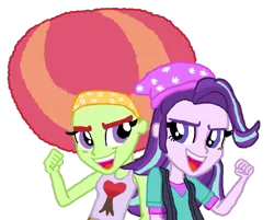 Size: 997x802 | Tagged: safe, artist:ktd1993, derpibooru import, starlight glimmer, tree hugger, equestria girls, afro, beanie, crack shipping, equestria girls-ified, female, hat, lesbian, shipping, starhugger