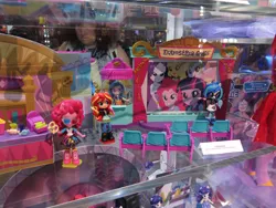 Size: 960x720 | Tagged: safe, derpibooru import, applejack, juniper montage, pinkie pie, rainbow dash, rarity, sunset shimmer, twilight sparkle, vinyl scratch, equestria girls, candy, cinema, doll, equestria girls minis, food, irl, photo, sdcc 2017, toy