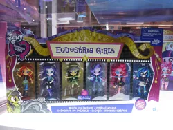 Size: 960x720 | Tagged: safe, derpibooru import, daring do, pinkie pie, rarity, starlight glimmer, sunset shimmer, vinyl scratch, equestria girls, doll, equestria girls minis, irl, package, photo, sdcc 2017, toy