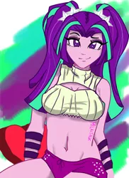 Size: 1400x1920 | Tagged: suggestive, artist:milkitalix, artist:sapphirevision421, derpibooru import, aria blaze, equestria girls, rainbow rocks, belly button, breasts, clothes, cute, female, looking at you, smiling, solo, solo female, underwear