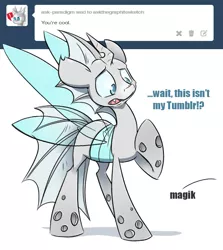 Size: 734x824 | Tagged: safe, artist:kez, derpibooru import, oc, oc:paradigm, unofficial characters only, changeling, albino changeling, askthegraphitesketch, changeling oc, male, simple background, solo, tumblr, white background, white changeling