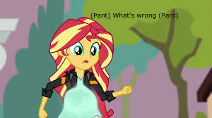 Size: 300x168 | Tagged: safe, derpibooru import, edit, edited screencap, screencap, sunset shimmer, comic:a new change, equestria girls, friendship games, bad edit, female, friendship games outfits, pregnant, pregnant edit, solo, teen pregnancy, text