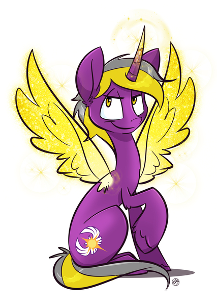 Size: 3119x4386 | Tagged: safe, artist:kez, derpibooru import, oc, oc:amethyst flare, unofficial characters only, pony, unicorn, artificial wings, augmented, magic, magic wings, solo, unshorn fetlocks, wings