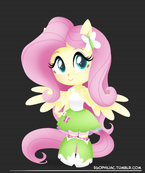 Size: 790x946 | Tagged: safe, artist:egophiliac, derpibooru import, fluttershy, equestria girls, chibi, cute, looking at you, ponied up, shyabetes, simple background, smiling, solo