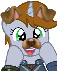 Size: 772x960 | Tagged: safe, derpibooru import, oc, oc:littlepip, unofficial characters only, pony, unicorn, fallout equestria, fanfic, adorable face, clothes, cute, dog ears, fanfic art, female, hooves, horn, instagram, mare, open mouth, pipbuck, simple background, smiling, solo, teeth, transparent background, vault suit