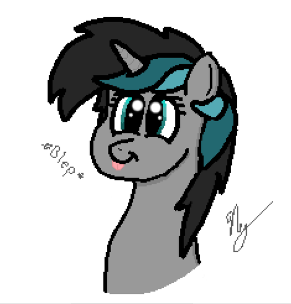 Size: 705x737 | Tagged: safe, artist:lionheart, derpibooru import, oc, oc:silverdraw, unofficial characters only, pony, unicorn, :p, bust, doodle, portrait, simple, simple background, smiling, solo, tongue out, white background