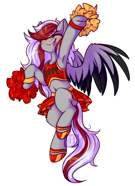 Size: 2126x2935 | Tagged: safe, artist:ruef, derpibooru import, oc, oc:royal flush, unofficial characters only, pegasus, pony, armpits, belly button, cheerleader, clothes, cute, female, mare, midriff, moe, pom pom, shoes, simple background, skirt, skirt lift, smiling, solo, transparent background