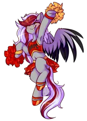 Size: 2126x2935 | Tagged: safe, artist:ruef, derpibooru import, oc, oc:royal flush, unofficial characters only, pegasus, pony, armpits, belly button, cheerleader, clothes, cute, female, mare, midriff, moe, pom pom, shoes, simple background, skirt, skirt lift, smiling, solo, transparent background