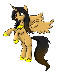 Size: 794x993 | Tagged: safe, artist:commypink, derpibooru import, oc, oc:comana, unofficial characters only, alicorn, pony, alicorn oc, bipedal, female, race swap, smiling, solo, spread wings, wings