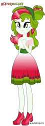 Size: 1500x4172 | Tagged: safe, artist:monkfishyadopts, derpibooru import, oc, oc:watermelana, unofficial characters only, equestria girls, base used, clothes, dress, equestria girls-ified, freckles, headband, melon, simple background, smiling, solo, standing, transparent background, watermelon