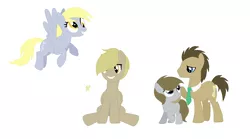 Size: 1280x712 | Tagged: safe, artist:victoriaisme1, derpibooru import, derpy hooves, doctor whooves, time turner, oc, pony, doctorderpy, family, female, male, offspring, parent:derpy hooves, parent:doctor whooves, parents:doctorderpy, shipping, simple background, straight, white background