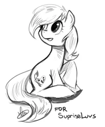 Size: 456x554 | Tagged: safe, artist:heart-of-stitches, derpibooru import, oc, oc:artistelle, unofficial characters only, earth pony, pony, female, mare, monochrome, sitting, solo