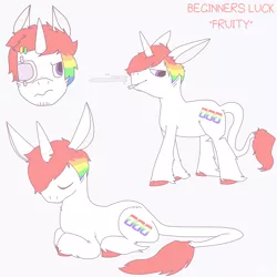 Size: 2500x2500 | Tagged: safe, artist:php29, derpibooru import, oc, oc:beginners luck, unofficial characters only, classical unicorn, pony, unicorn, cloven hooves, cutie mark, leonine tail, ponysona, rainbow hair, reference sheet, simple background, smoking, solo, unshorn fetlocks