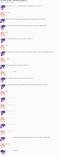 Size: 849x2256 | Tagged: artist:dziadek1990, conversation, derpibooru import, description is relevant, dialogue, dungeons and dragons, emotes, emote story, emote story:ponies and d&d, fluttershy, oc, oc:merlin, oc:shade, offscreen character, reddit, rpg, safe, slice of life, tabletop, tabletop game, text, twilight sparkle, vulgar