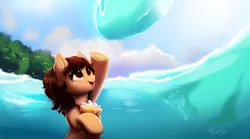 Size: 1800x1000 | Tagged: safe, artist:confetticakez, derpibooru import, ponified, pony, crossover, cute, disney, female, looking up, mare, moana, smiling, water