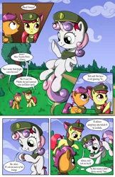 Size: 2030x3130 | Tagged: safe, artist:sirzi, derpibooru import, apple bloom, scootaloo, sweetie belle, pony, comic:talisman for a pony, comic, cutie mark crusaders, filly guides, jackie chan adventures, levitation, talisman