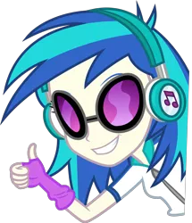 Size: 3000x3484 | Tagged: safe, artist:ambassad0r, derpibooru import, vinyl scratch, equestria girls, rainbow rocks, clothes, female, fingerless gloves, gloves, headphones, ponyscape, simple background, solo, sunglasses, thumbs up, transparent background, vector