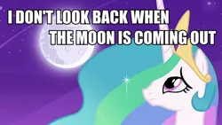 Size: 800x450 | Tagged: safe, derpibooru import, edit, edited screencap, screencap, princess celestia, alicorn, pony, celestial advice, crying, female, image macro, mare, mare in the moon, meme, moon, night, solo