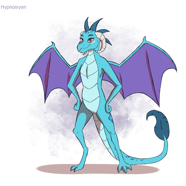 Size: 1700x1700 | Tagged: artist:hypno, derpibooru import, dragon, hand on hip, looking at you, princess ember, safe, simple background, smiling, solo, spread wings, wings