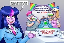 Size: 900x613 | Tagged: grimdark, artist:curtsibling, derpibooru import, twilight sparkle, twilight sparkle (alicorn), oc, equestria girls, breasts, clothes, dialogue, nazi, overkill, politically incorrect, punch, satire, suit, swastika