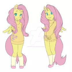 Size: 1024x1024 | Tagged: alicorn, alicornified, anthro, artist:anarchypuppet, clothes, cutie mark clothes, derpibooru import, fluttercorn, fluttershy, horn, looking at you, no pupils, race swap, safe, shoes, simple background, socks, solo, spread wings, sweater, sweatershy, white background, wings
