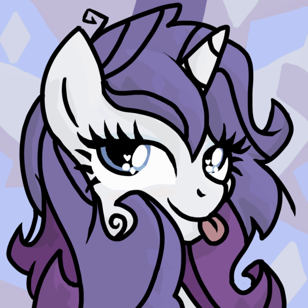 Size: 3000x3000 | Tagged: safe, artist:monkfishyadopts, derpibooru import, rarity, pony, unicorn, alternate hairstyle, bedroom eyes, blushing, bust, diamonds, doodle, female, happy, heart, mare, portrait, pretty, scruffy, solo, tongue out, wingding eyes