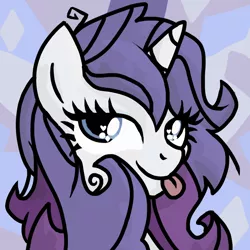 Size: 3000x3000 | Tagged: safe, artist:monkfishyadopts, derpibooru import, rarity, pony, unicorn, alternate hairstyle, bedroom eyes, blushing, bust, diamonds, doodle, female, happy, heart, mare, portrait, pretty, scruffy, solo, tongue out, wingding eyes