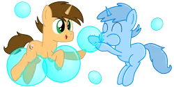 Size: 2900x1450 | Tagged: safe, artist:bladedragoon7575, derpibooru import, oc, oc:bobble seas, oc:bobby seas, unofficial characters only, pony, unicorn, blowing bubbles, bubble, bubble pony, floating