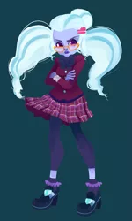 Size: 1151x1920 | Tagged: safe, artist:pinbeedrawsthings, derpibooru import, sugarcoat, equestria girls, classes, clothes, crossed arms, crystal prep academy uniform, female, looking at you, school uniform, shoes, skirt, socks, solo, unamused, uncanny valley