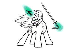 Size: 800x620 | Tagged: safe, artist:life of a little blue horse, derpibooru import, oc, oc:tipsey, unofficial characters only, pony, animated, gif, sword, weapon, wind
