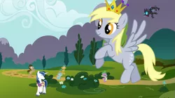 Size: 769x433 | Tagged: safe, artist:kingbilly97, derpibooru import, derpy hooves, doctor whooves, shining armor, snails, snips, spike, time turner, changeling, dragon, pony, giant derpy hooves, giant pony, macro, queen derpy