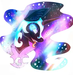 Size: 1600x1650 | Tagged: safe, artist:bi-serpina6, derpibooru import, nightmare moon, pony, bust, constellation, forked tongue, looking at you, portrait, sharp teeth, simple background, solo, teeth, tongue out, white background