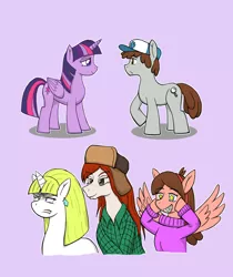 Size: 2000x2379 | Tagged: safe, artist:stillfunction, derpibooru import, twilight sparkle, twilight sparkle (alicorn), ponified, alicorn, pony, brother and sister, crossover, crossover shipping, cutie mark, diplight, dipper pines, female, gravity falls, jealous, mabel pines, male, pacifica northwest, shipping, starry eyes, twins, wendy corduroy, wingding eyes