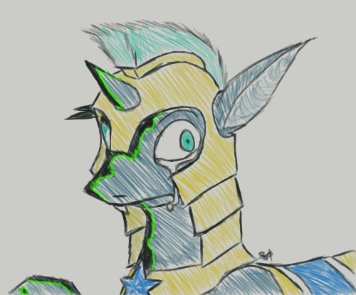 Size: 500x415 | Tagged: armor, artist:crazeguy, changeling, changeling oc, crying, derpibooru import, disguise, disguised changeling, fanfic, fanfic art, fanfic:the changeling of the guard, oc, oc:idol hooves, safe, unofficial characters only